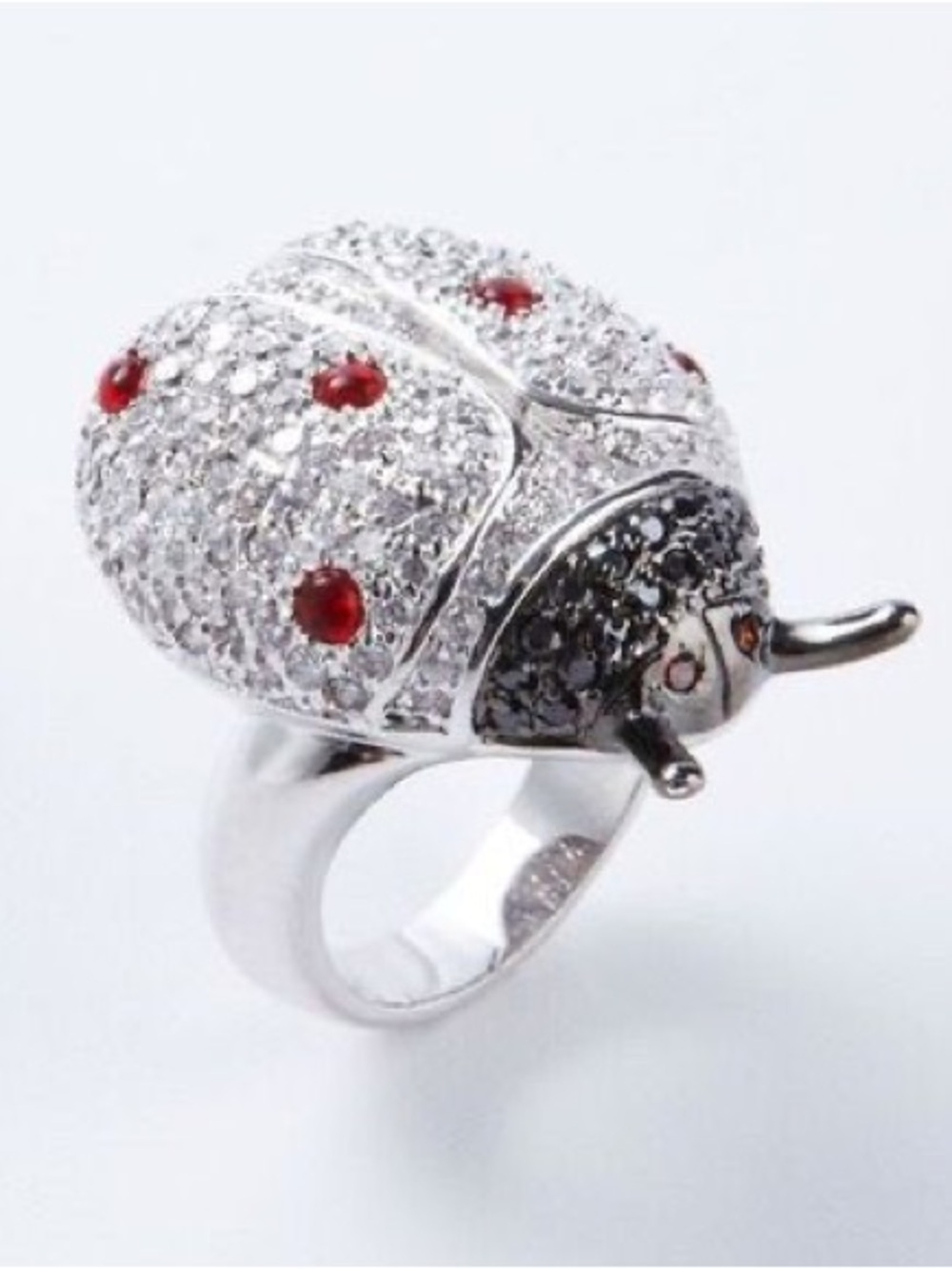 nOir Jewelry Silver Ladybug Ring with Red Spot Accents